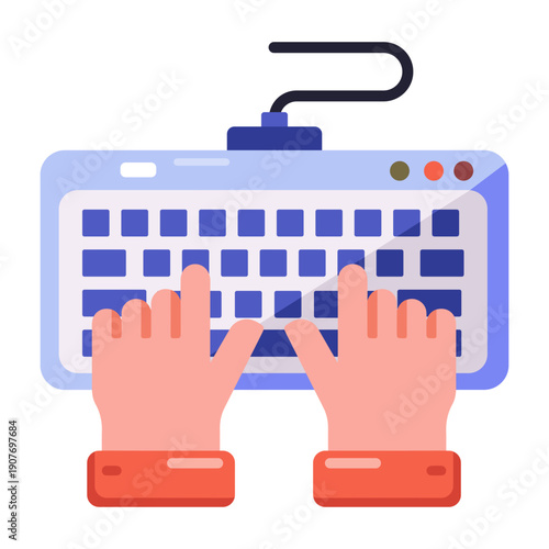 A flat style icon showing keyboard typing device