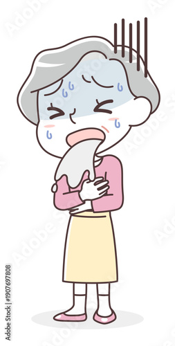 嘔吐しているシニア女性（吐き気・体調不良）