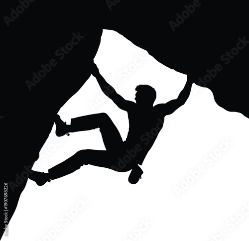 Rock climber and active people silhouettes in dynamic fitness poses
