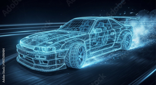 Blue Car Wireframe Design Speed.