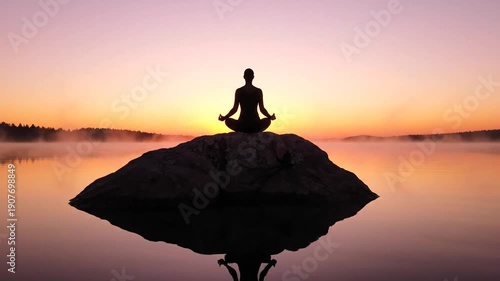 Wallpaper Mural Serene Meditation at Sunrise Over Tranquil Lake with Reflective Water. Torontodigital.ca