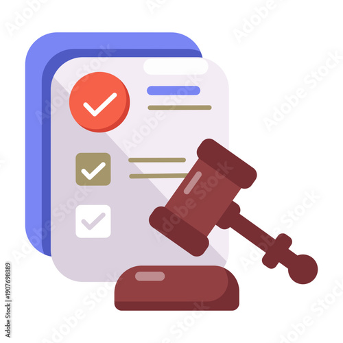 A flat style icon depicting legal documents