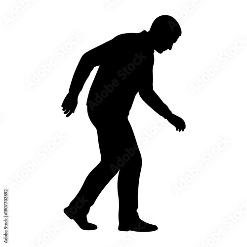 Senior man with back pain posture silhouette isolated on white background