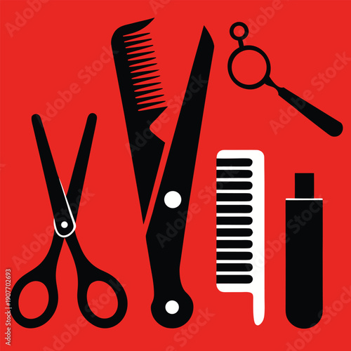 Professional barber tool set vector, scissors, comb, clipper isolated