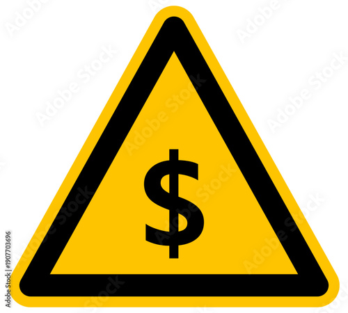 Señal de advertencia con símbolo de dólar amarillo y negro ilustración vectorial de precaución financiera y negocios