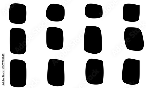  Black rounded rectangles pattern with pill shapes in grid layout creating minimalist geometric design for modern abstract backgrounds and contemporary graphic projects