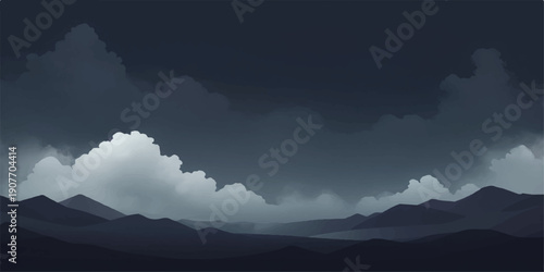 Morning fog over mountain landscape with clouds
