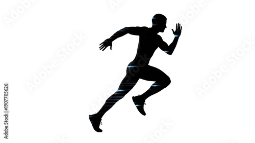 Silhouette of Male Athlete Sprinter Running with Speed Motion Blur