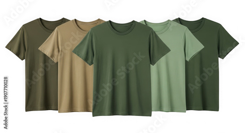 Wallpaper Mural Collection of short-sleeved olive green and brown t-shirts isolated on transparent background Torontodigital.ca