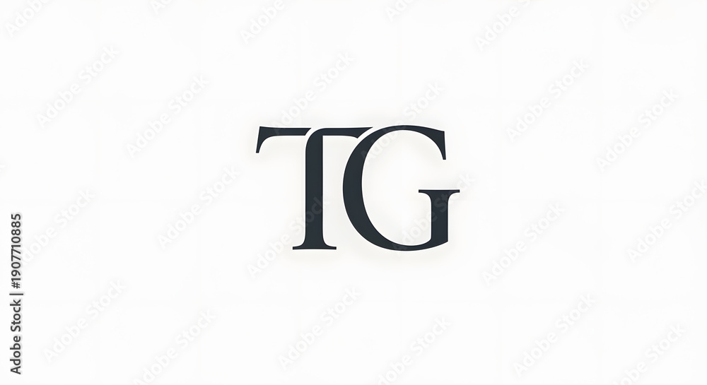 Obraz premium A minimalist and elegant serif typography logo featuring the intertwined letters T and G on a clean off-white background