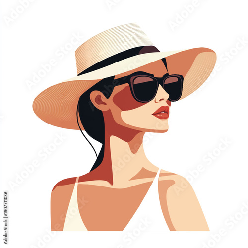 Stylish woman in a wide brimmed hat and sunglasses