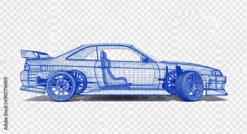 Blue Wireframe Sports Car Design.