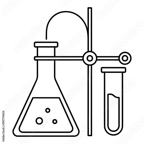 Simple line art illustration of chemistry laboratory equipment with flask and test tube.