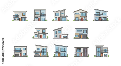 Collection of modern residential houses with various architectural styles.