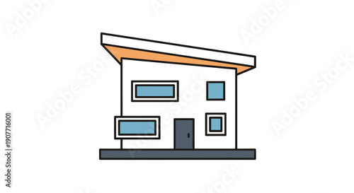 Modern House Illustration with Slanted Roof.