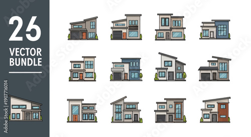 Modern House Vector Bundle Collection.