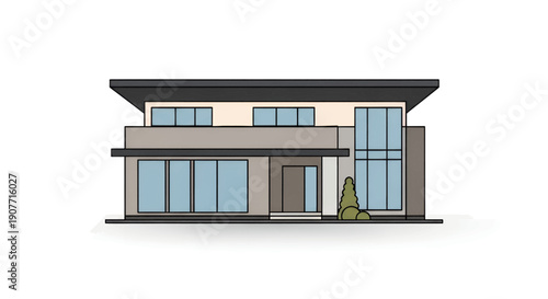 Modern Minimalist House Exterior Design Illustration.