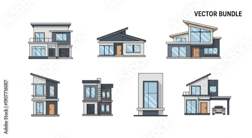 Modern Residential Houses Vector Bundle Collection.