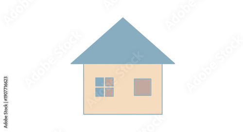Simple House Illustration with Blue Roof and Beige Walls.