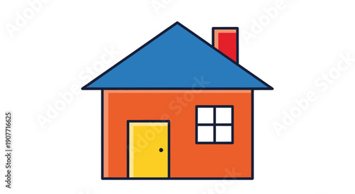 Simple House Illustration with Blue Roof and Orange Walls.