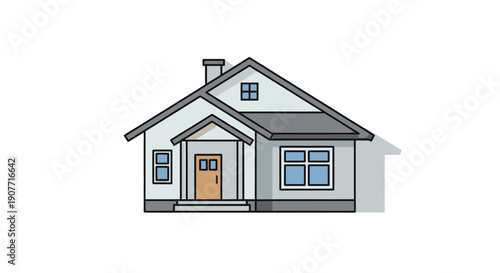 Simple House Illustration with Gray Roof and White Walls.