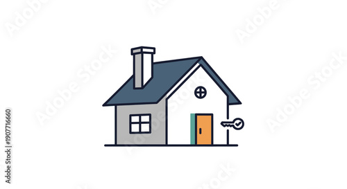 Simple House Illustration with Key for Real Estate and Home Ownership Concepts.