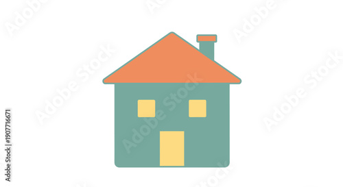 Simple House Illustration with Orange Roof and Blue Walls.