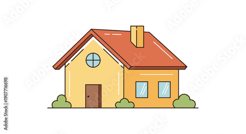 Simple House Illustration with Warm Colors and Clean Lines.