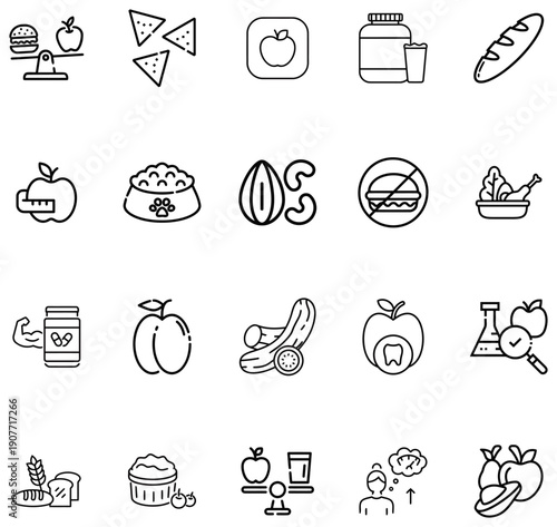 Collection of Line Representing Healthy Eating and Fitness Concepts food nutrition
