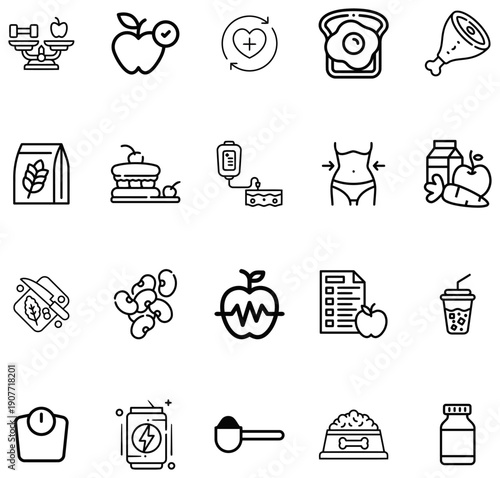 Healthy Lifestyle Set Weight Loss Nutrition Fitness Dieting Food and Drink