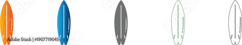 Surfboard flat design icon set symbol
