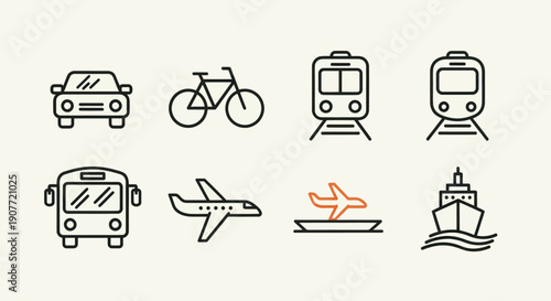 Transportation icons car bicycle train plane