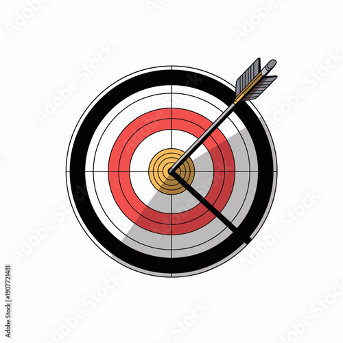 A black and red target with a black arrow piercing through the center bullseye
