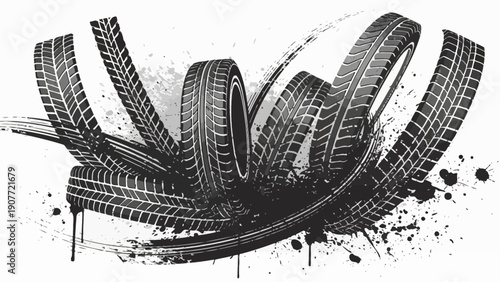 tire tracks background, grunge tire marks, black tire pattern