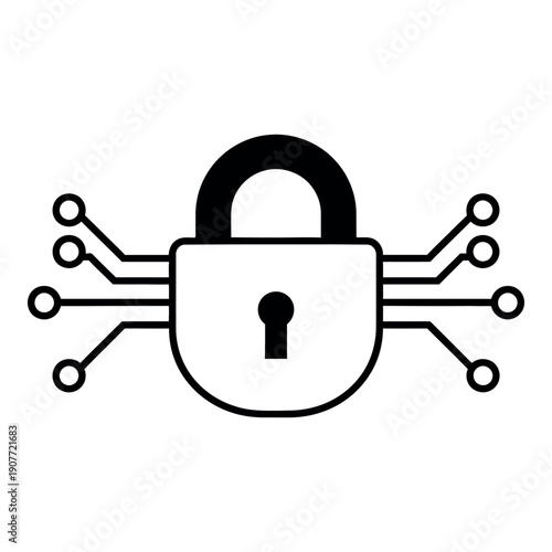 Digital Security Padlock Icon with Circuit Board Elements for Data Protection