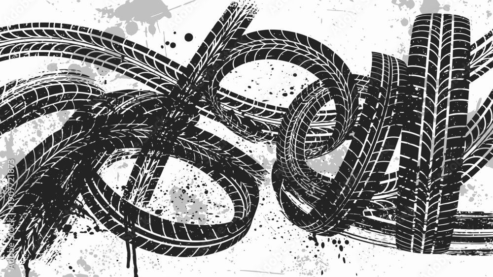 Naklejka premium tire tracks abstract background, grunge texture