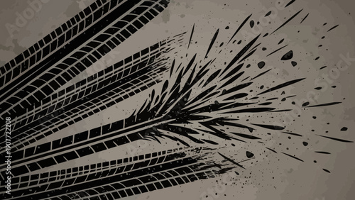 tire tracks on grey background, abstract grunge