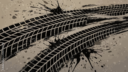 tire tracks on dirt road, abstract grunge background