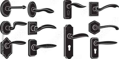 Collection of various door handles and levers illustrated