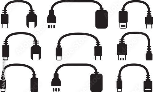 Collection of various mobile phone cables and adapters