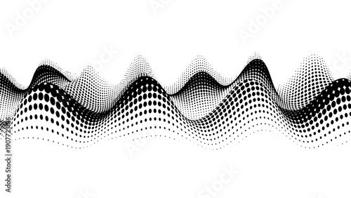 abstract halftone wave pattern, black dots on white background