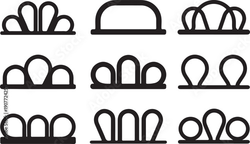 Set of abstract black and white architectural arches and domes