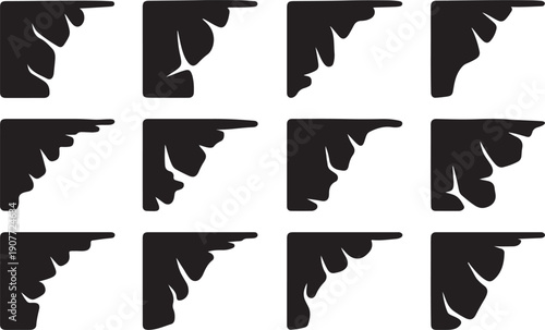 A collection of 12 identical black and white architectural corbel silhouettes arranged in a grid pattern on a plain background