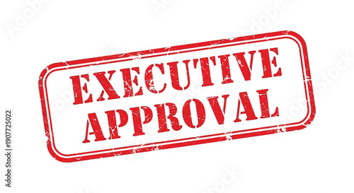 A rectangular red stamp displaying the words executive approval in bold uppercase lettering indicating official authorization high quality professional detailed modern