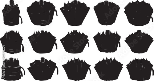 Collection of black tool bags on white background illustration