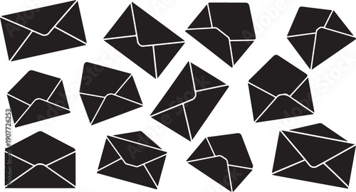 Collection of black envelopes on a white background illustration