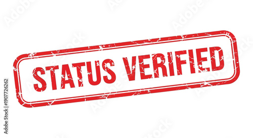 A rectangular red status verified stamp is prominently displayed on a clean white background indicating approval high quality professional detailed modern