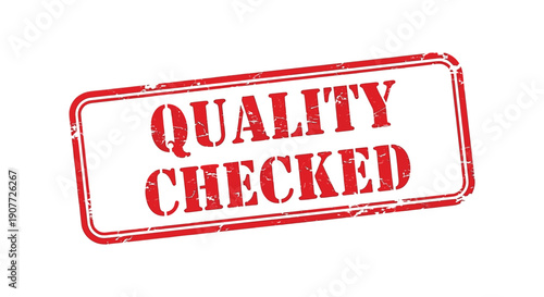 A red rectangular stamp with the words quality checked prominently displayed in bold uppercase lettering high quality professional detailed modern elegant