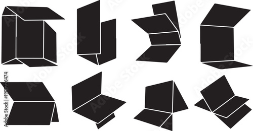 Black boxes in various orientations on white background