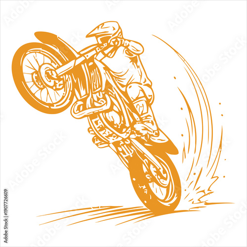 Motorcyclist performing daring stunt on dirt bike